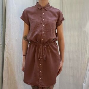 Terracotta Brown Button Down Shirt Dress with Waist Tie Anthropologie Med
